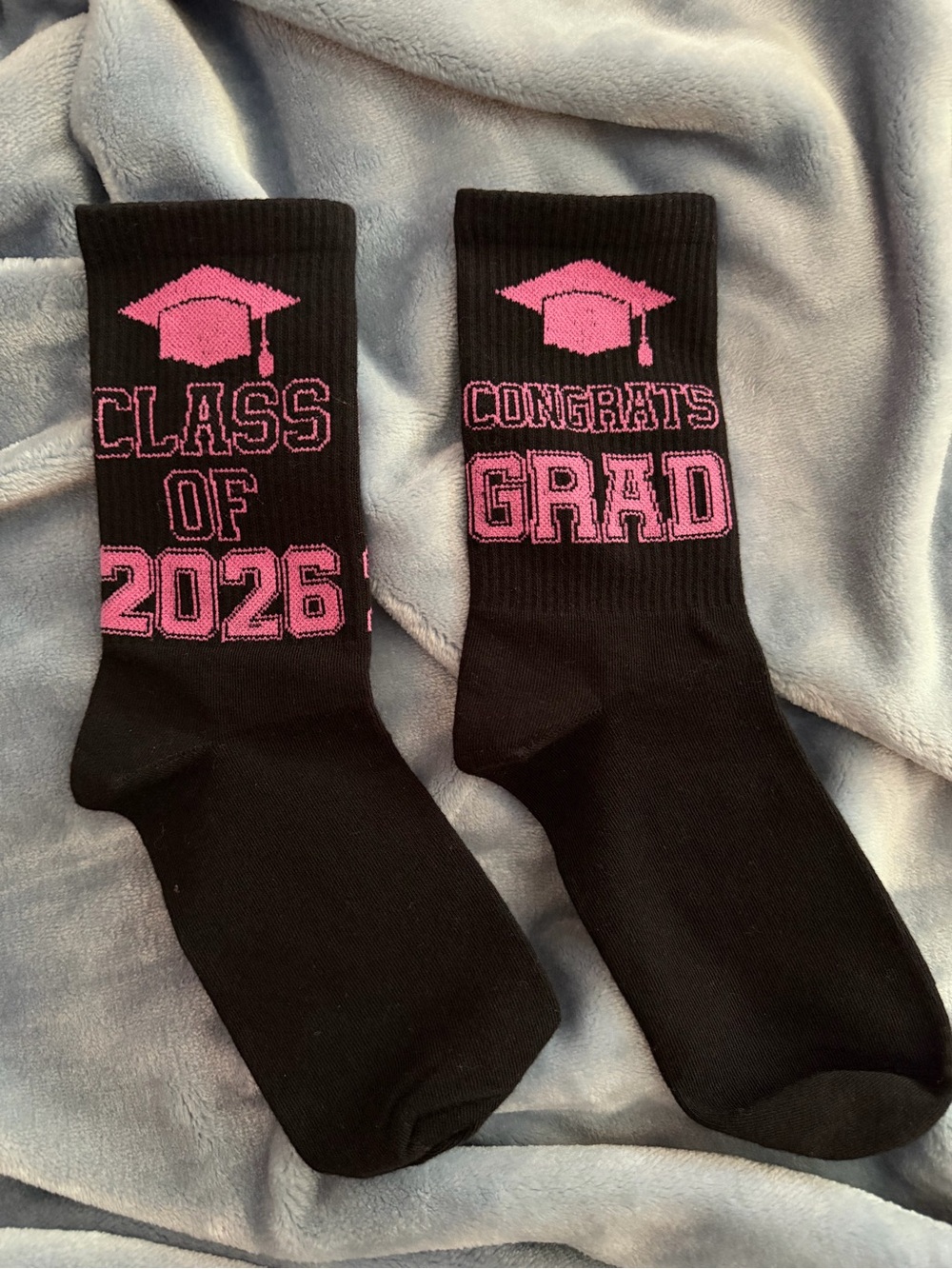 Graduation Crew Socks - Black with Pink "Class of 2026"